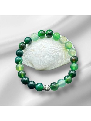 Kehribar Evi Yeşil Akik Doğaltaş Bileklik