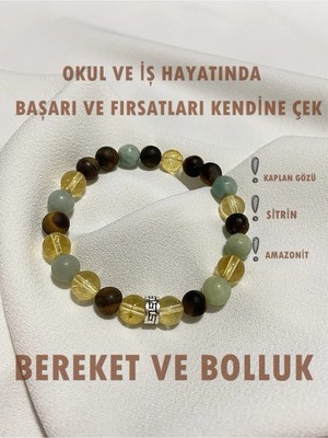 Doğal Taş Bileklik Kadın -Erkek Sitrin ,amazonit,kaplan Gözü, Bolluk- Bereket,başarı