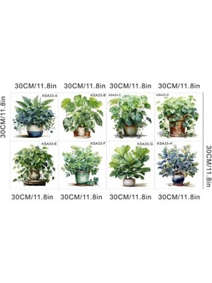 İsmiyle Al Tropikal Bitkiler Duvar Stickerı 8'li Set 30 cm Pvc Malzeme Yapışkanlı