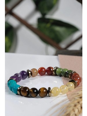 Turkuaz Yeşim Akik Dönüşümlü Sitrin Doğal Taş Bileklik 8 mm