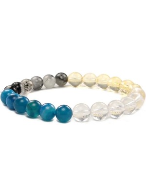 Apatit- Dönüşmlü Sitrin - Rutilli & Kristal Kuvars Doğal Taş Bileklik 8 mm