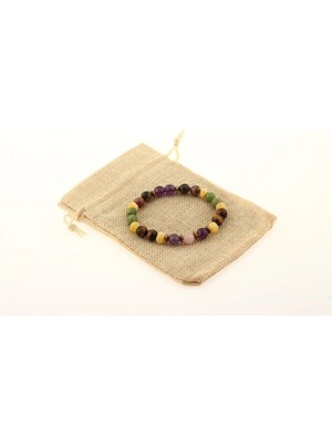 Özel Tasarım Doğal Taş Bileklik 8 mm Ametist, Pembe Kuvars, Yeşim, Kehribar, Kaplan Gözü