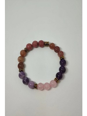 Sertifikalı Güneş Taşı, Lepidolit, Ametist, Rodonit, Pembe Kuvars, Çilek Kuvars ), Doğaltaş Bileklik