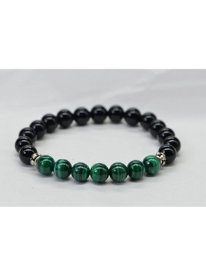 Malakit & Obsidyen Doğal Taş Bileklik 8mm