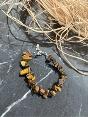 Doğal Taş Kaplan Gözü Kırık Taş Unisex Bileklik