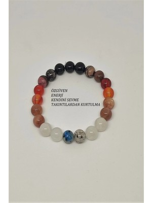 Sertifikalı 8 mm Dumortireit, Ay Taşı, Güneş Taşı, Akik, Rodonit, Turmalin Doğaltaş Bileklik