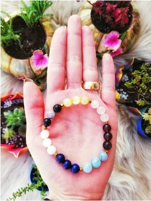 Terazi Burcu Bileklik Lapislazuli, Turmalin, Sitrin, Akuamarin, Pembe Kuvars, Aytaşı, Dumanlı Kuvars