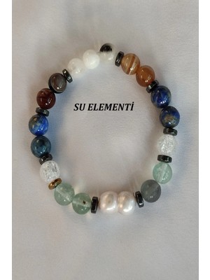 Sertifikalı Su Elementi Doğaltaş Bileklik (Inci,florit, Necef, Lapis Lazuli,akik, Ay Taşı, Hematit)