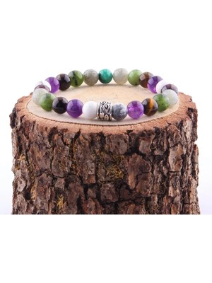 Havlit - Ametist - Kaplan Gözü - Yeşim - Labrodorit 8 mm Doğal Taş Bileklik