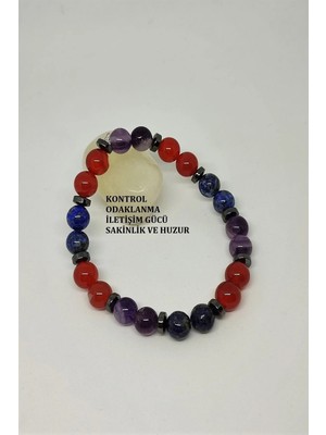 Sertifikalı Lapis Lazuli, Ametist, Akik Hematit Doğaltaş Bileklik