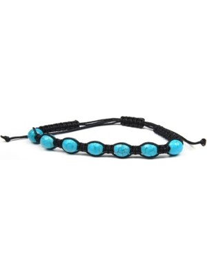 Gerçek Doğal Taş Turkuaz Taşı Makrome Örgü Bileklik
