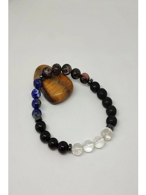 Sertifikalı Erkek Boğa Burcu Doğaltaş Bileklik (Rodokrozit,lav Taşı,k.kuvars,turmalin,lapis Lazuli )