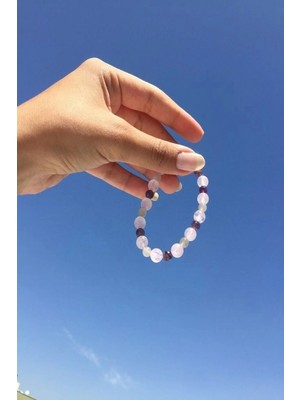 Ametist Pembe Kuvars Ay Taşı Doğal Taş Bileklik 8 mm