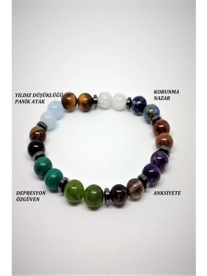Sertifikalı Panik Atak(Akuamarin,malahit,yeşim,dumanlı Kuvars,ametist,lal,,ay Taşı)Doğaltaş Bileklik