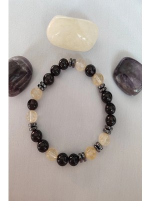 Sertifikalı Dumanlı Kuvars,sitrin,hematit Doğaltaş Bileklik