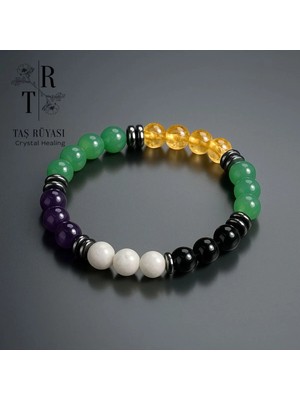 Ay Taşı Ametist Siyah Turmalin Aventurin Sitrin Bileklik (Enerji Bilekliği)