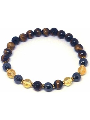 Kaplan Gözü Sitrin, Hematit Doğal Taş Bileklik 8 mm