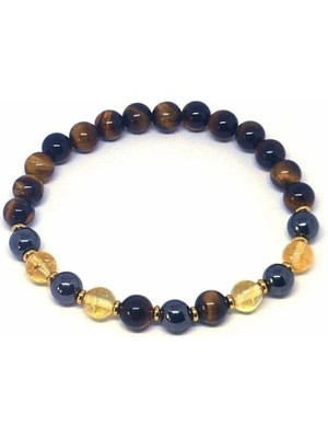 Kaplan Gözü Sitrin, Hematit Doğal Taş Bileklik 8 mm