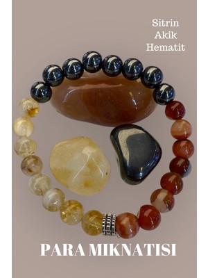 Para Mıknatısı Bileklik - Sitrin Taşı Akik Taşı Hematit Taşı