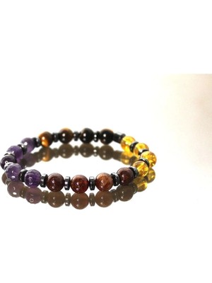 Başak Burcu Erkek Sitrin Lal Ametist Kaplan Gözü Doğaltaş 8 mm Burç Bileklik