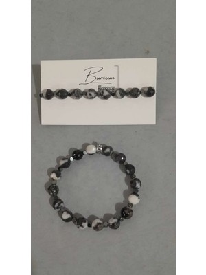 Karlı Obsidyen Taşı Doğaltaş Bileklik