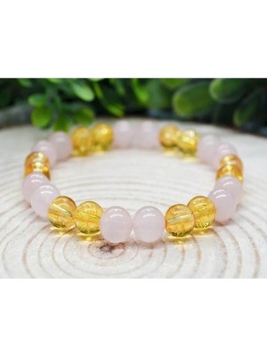 Pembe Kuvars ve Sitrin Doğal Taş Bileklik 8 mm