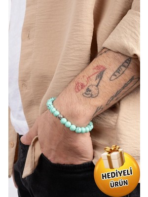 Unisex Turkuaz Cam Hediyelik Bileklik
