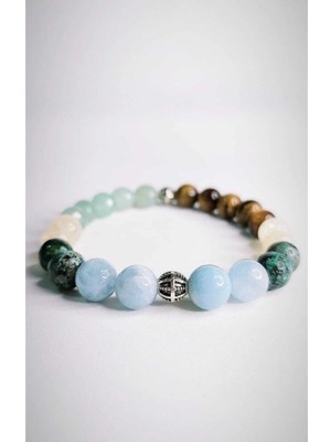 Şans Bilekliği Doğaltaş Unisex Tılsım Bilekliği Akuamarin, Krizopraz, Kaplangözü, Aventurin, Sitrin