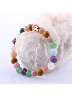 Güneş Taşı Jasper Pembe Kuvars Aventurin Akuamarin Ametist Ay Taşı 8 mm Bileklik