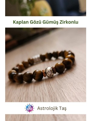 Kaplan Gözü Doğal Taş Bileklik (Gümüş Rengi Yuvarlak Charmlı)