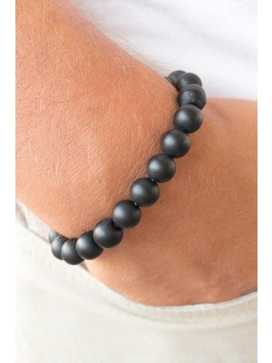 Unisex Doğal Taş Bileklik Mat Onix 1. Kök Çakra , Aslan ve Oğlak Burcu Sağlık Taşı