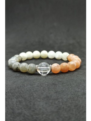 Kristal Kuvars Güneş Taşı Karma Doğal Taş Kadın Bileklik