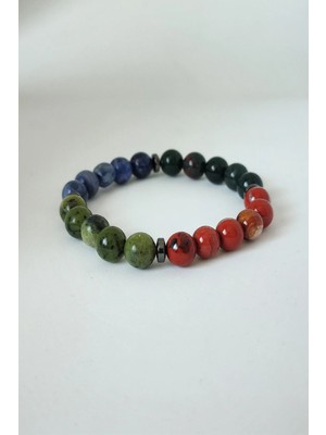 Sertifikalı Yeşim, Kan Taşı, Sodalit, Kırmızı Jasper Doğaltaş Bileklik