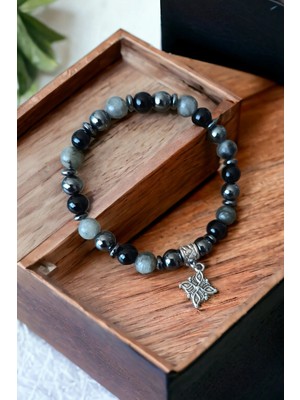 Karizma Bilekliği Labradorit Oniks Hematit Bileklik Doğal Taş Bilekliği Eril Enerji Bileklik