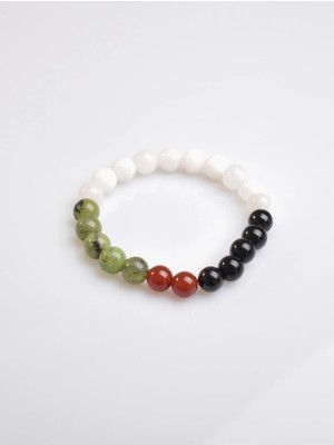 Filistin Temalı Doğal Taş 8 mm Bileklik ( Yeşim-Akik-Obsidyen-Ay Taşı)