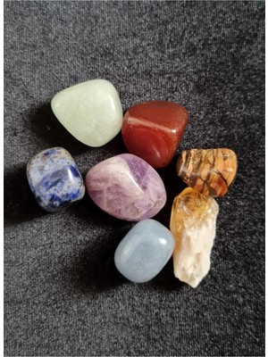 Çakra Taşı 7 Adet, Doğal 7 Çakra Taşı, Meditasyon Çakra Taşı Seti 7 Farklı Tambur Doğal Taş