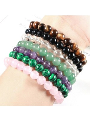 Obsidyen Kristal Kuvars Malakit Ametist Aventurin Bileklik 7 'li Set 8mm