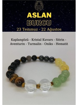 Aslan Burcu Bilekliği Kaplangözü, Sitrin, Aventurin, Hematit, Turmalin, Oniks, Kristal Kuvars
