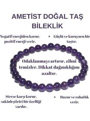 Sertifikalı Ametist Doğal Taş Bileklik 6mm