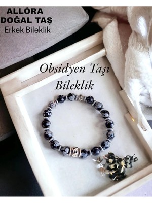 Doğal Taş Erkek Bileklik Obsidyen& Hematit Taşı