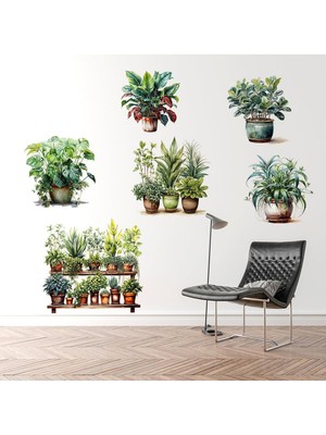 İsmiyle Al Tropikal Bitkiler Duvar Stickerı 8'li Set, 90X35 cm Büyük Boy Pvc