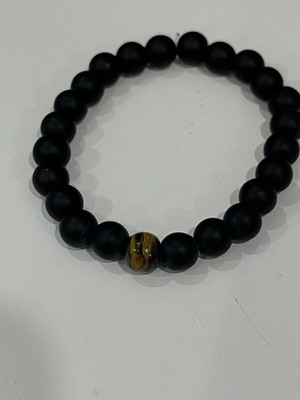 Mat Siyah Oniks Taş Kaplan Gözü Doğal Taş Bileklik Unisex Hediyelik Bileklik