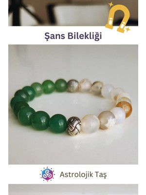 Doğal Taş Şans Bilekliği - Beyaz Akik & Aventurin Taşı