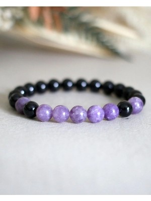 Turmalin - Lepidolit Doğal Taş Bileklik 8 mm