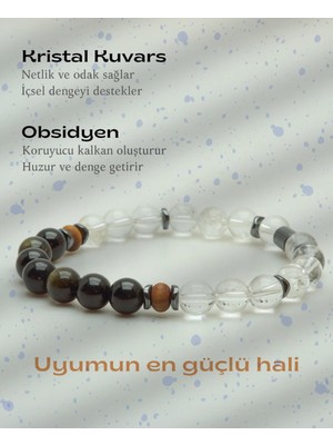 Doğaltaş Ilişkide Denge ve Uyum(Erkek) - Kristal Kuvars - Obsidyen 8mm