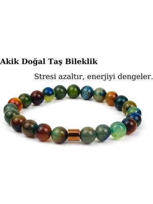 Akik Doğal Taş Bileklik Yeşil Unisex Aksesuar Bijuteri Hediyelik Bileklik