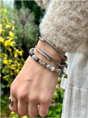 Sertifikalı Kan Taşı Rodokrozit Pembe Kuvars Lal Ametist Kaplan Gözü 8 mm Doğal Taş Bileklik