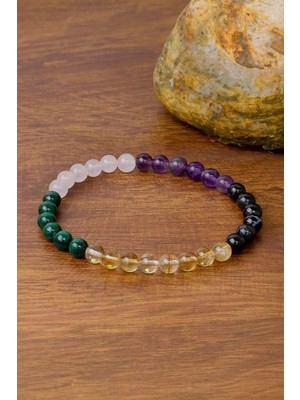 Enerji Bilekliği (Sitrin, Siyah Turmalin, Ametist, Pembe Kuvars, Malakit)