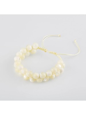 Beyaz Sedef 8mm Çift Sıra Makrome Doğal Taş Bileklik