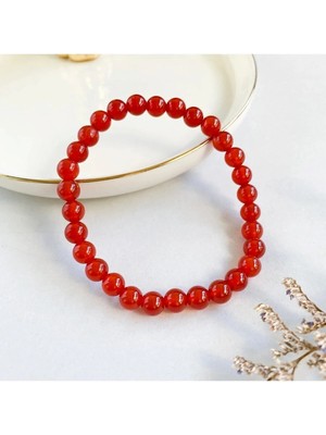 Doğal Taş Kırmızı Akik Bileklik 6mm